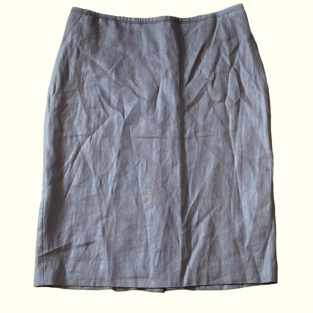 Sāo Paolo 💯% Gray Linen Embroidered Slit Insert Pencil Skirt Size 6